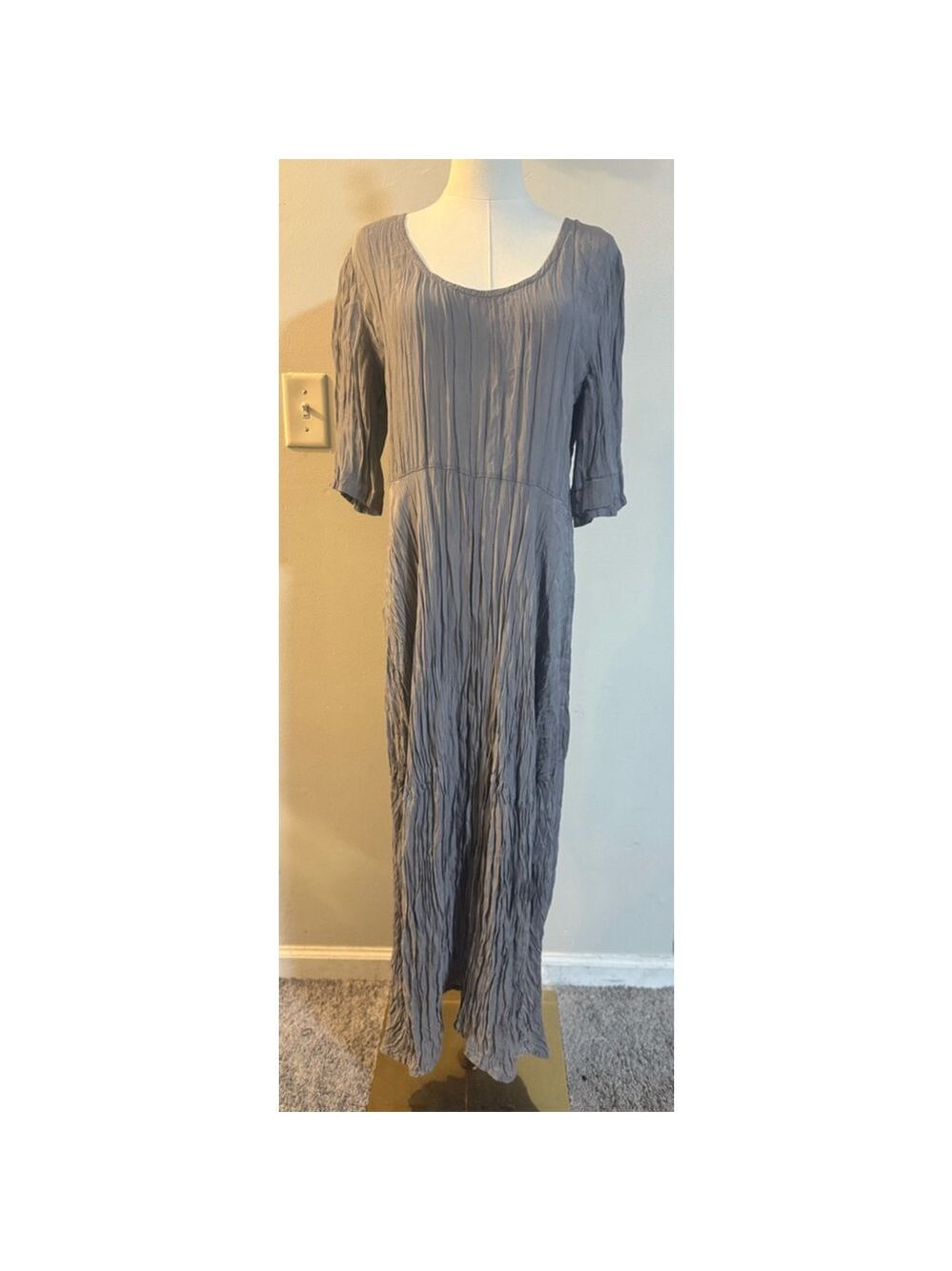 100% Silk Praechtig Berlin Lagenlook Dress Size L Gray